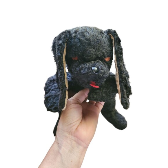 Vtg Bantam Black Puppy Dog Bunny Plush Rattle 15” Stuffed Animal Toy Long Ears